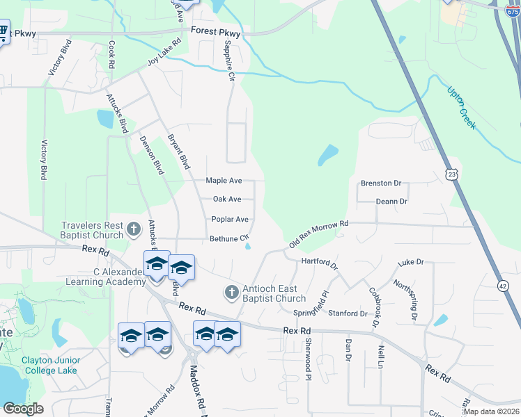 map of restaurants, bars, coffee shops, grocery stores, and more near 2401 Bethune Circle in Morrow