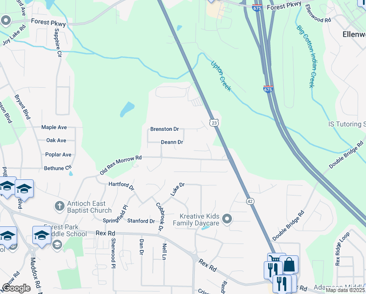 map of restaurants, bars, coffee shops, grocery stores, and more near 2669 Deann Drive in Ellenwood