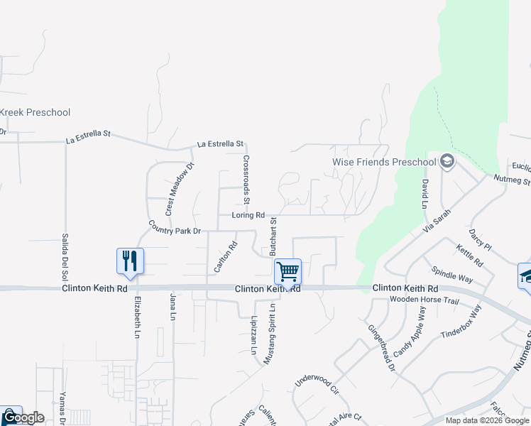 map of restaurants, bars, coffee shops, grocery stores, and more near 25180 Loring Road in Wildomar