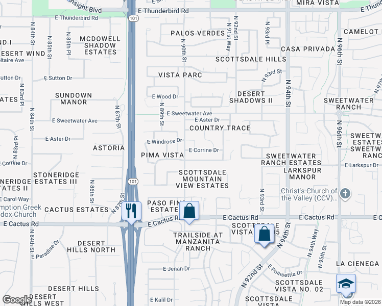 map of restaurants, bars, coffee shops, grocery stores, and more near 9013 East Corrine Drive in Scottsdale