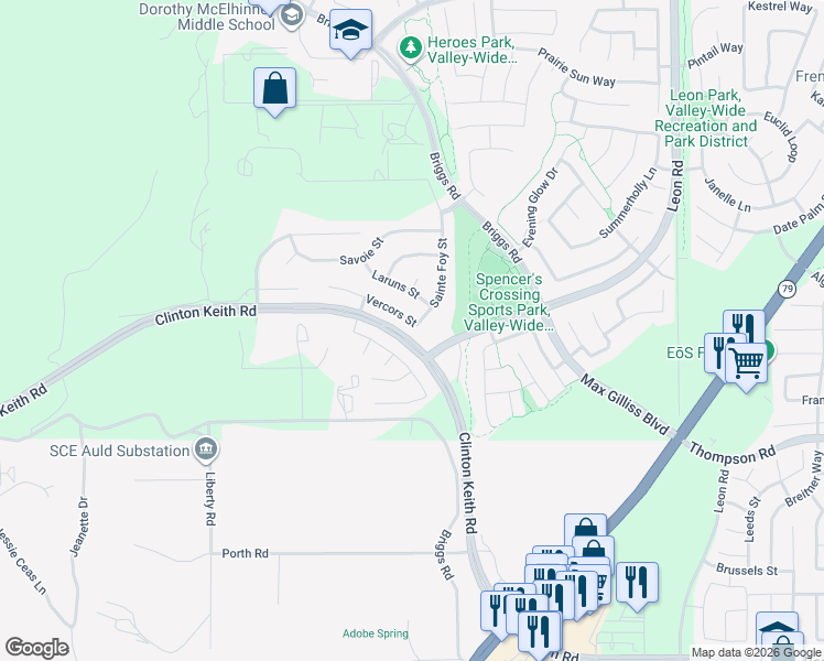 map of restaurants, bars, coffee shops, grocery stores, and more near 30427 Vercors Street in Murrieta