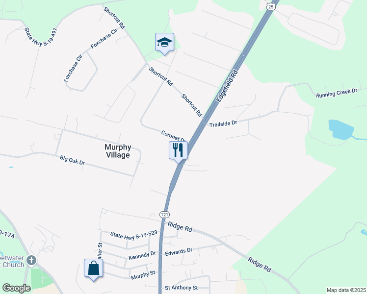 map of restaurants, bars, coffee shops, grocery stores, and more near 2 Spring Drive in North Augusta