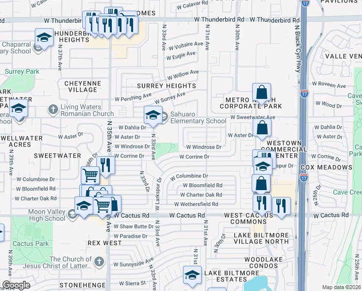 map of restaurants, bars, coffee shops, grocery stores, and more near 12642 North 32nd Avenue in Phoenix