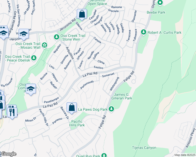 map of restaurants, bars, coffee shops, grocery stores, and more near 28041 Sheffield in Mission Viejo