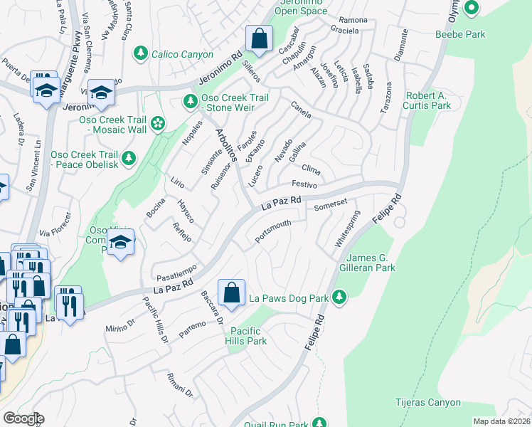 map of restaurants, bars, coffee shops, grocery stores, and more near 27911 Sheffield in Mission Viejo