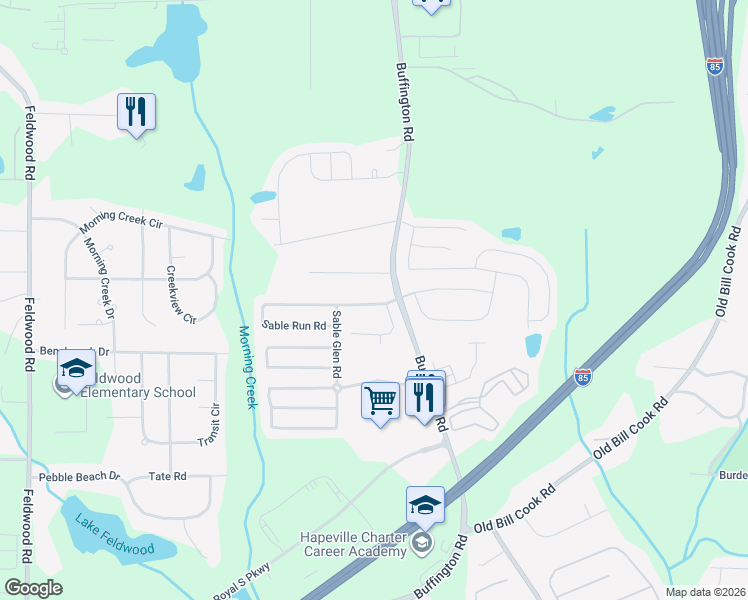 map of restaurants, bars, coffee shops, grocery stores, and more near 3007 Sable Run Road in Atlanta