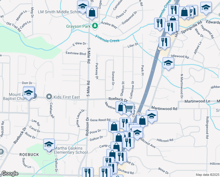 map of restaurants, bars, coffee shops, grocery stores, and more near 818 Sunset Drive in Birmingham