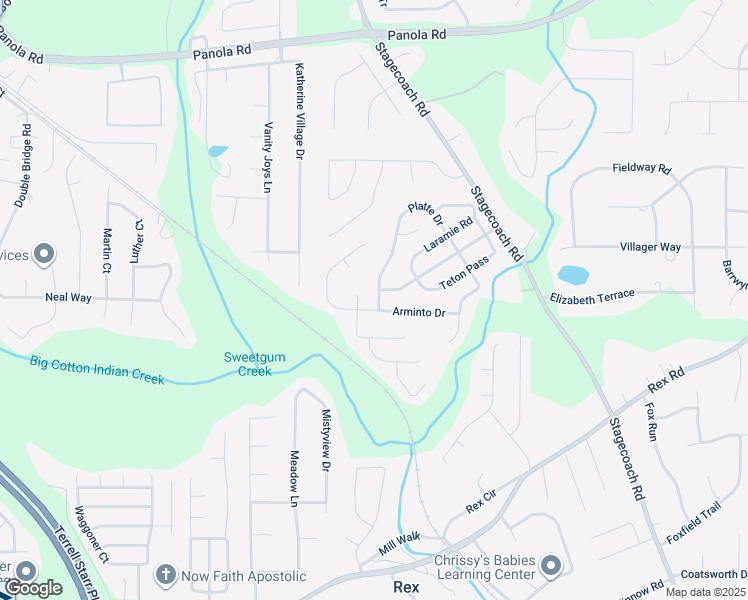 map of restaurants, bars, coffee shops, grocery stores, and more near 5454 Platte Drive in Ellenwood