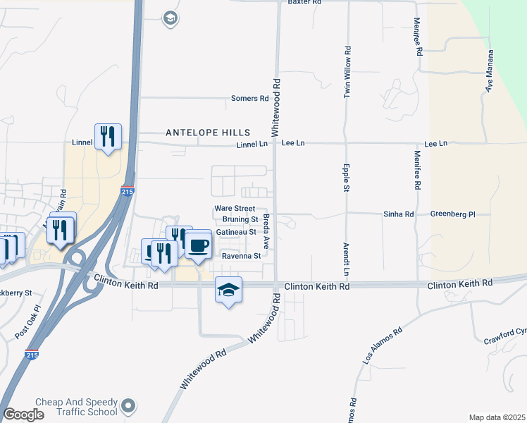 map of restaurants, bars, coffee shops, grocery stores, and more near 28471 Ware Street in Murrieta