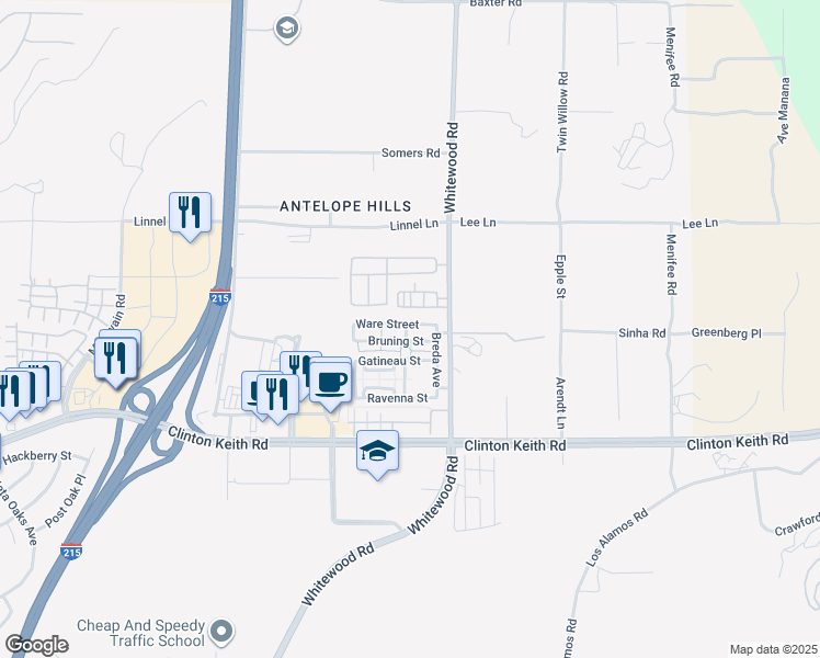 map of restaurants, bars, coffee shops, grocery stores, and more near 28431 Ware Street in Murrieta