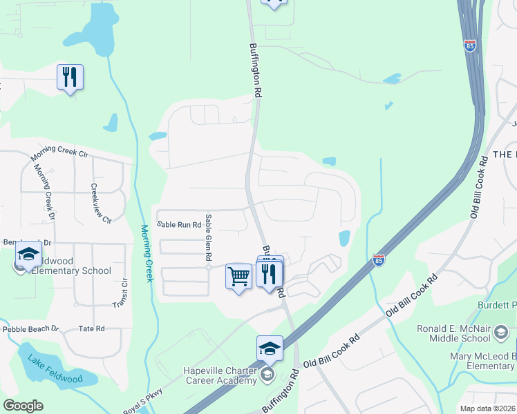 map of restaurants, bars, coffee shops, grocery stores, and more near 5405 Sable Bay Point in Atlanta