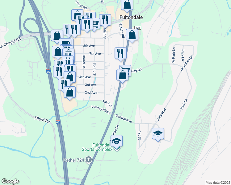 map of restaurants, bars, coffee shops, grocery stores, and more near 916 Decatur Highway in Fultondale