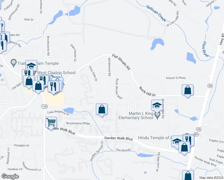 map of restaurants, bars, coffee shops, grocery stores, and more near 5602 Windwood Road in Atlanta