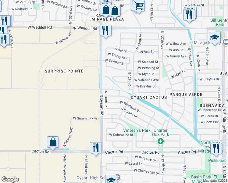 map of restaurants, bars, coffee shops, grocery stores, and more near 13017 West Sweetwater Avenue in El Mirage