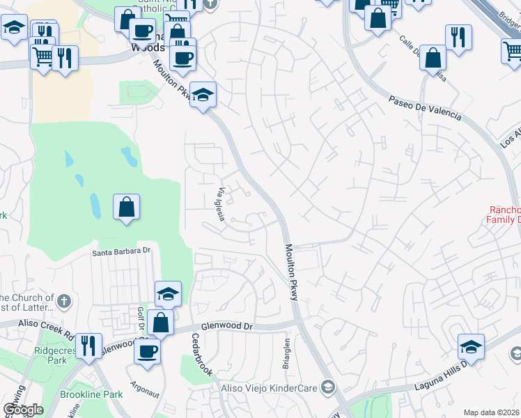 map of restaurants, bars, coffee shops, grocery stores, and more near 23581 Los Grandes St in Aliso Viejo
