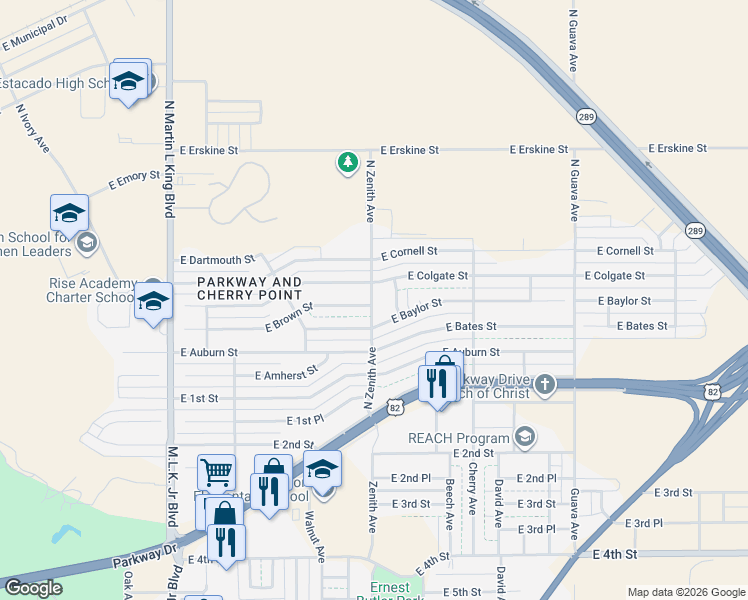 map of restaurants, bars, coffee shops, grocery stores, and more near 308 Zenith Avenue in Lubbock