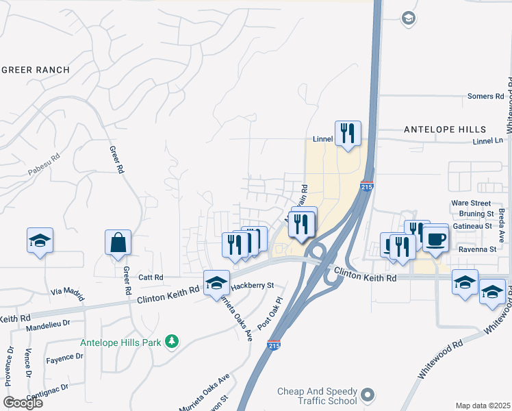 map of restaurants, bars, coffee shops, grocery stores, and more near 27524 Viridian Street in Murrieta