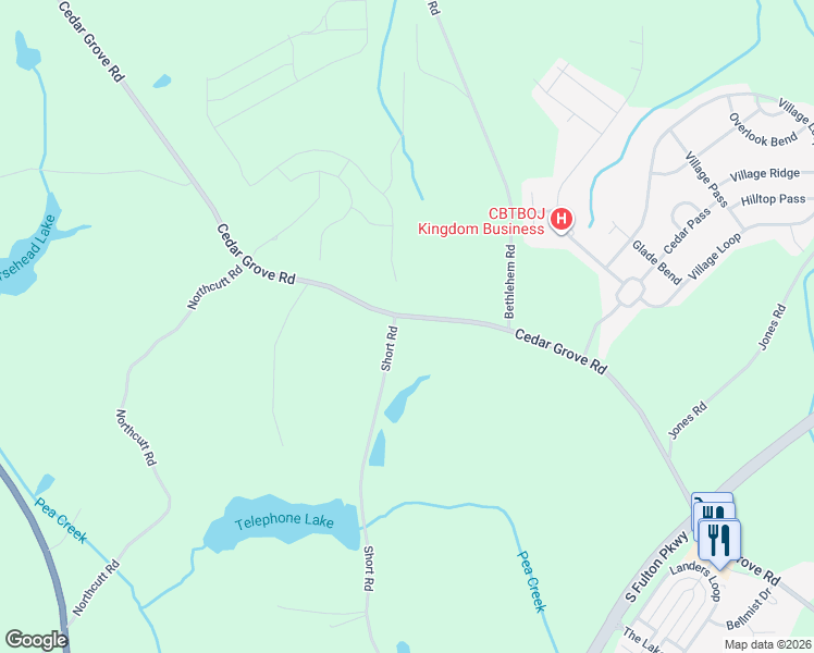 map of restaurants, bars, coffee shops, grocery stores, and more near 8100 Cedar Grove Road in Fairburn