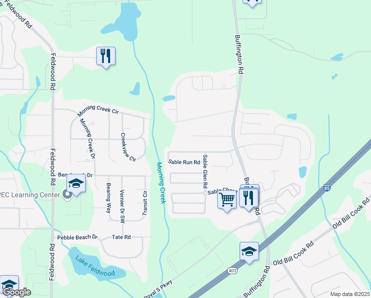 map of restaurants, bars, coffee shops, grocery stores, and more near 3039 Sable Run Road in Atlanta