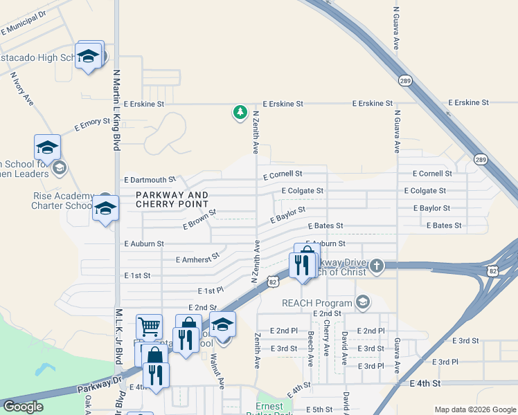 map of restaurants, bars, coffee shops, grocery stores, and more near 308 Zenith Avenue in Lubbock