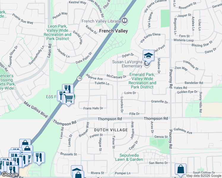 map of restaurants, bars, coffee shops, grocery stores, and more near 35761 Rhone Lane in Winchester