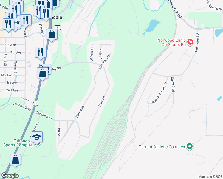map of restaurants, bars, coffee shops, grocery stores, and more near 725 Park Lane in Coalburg