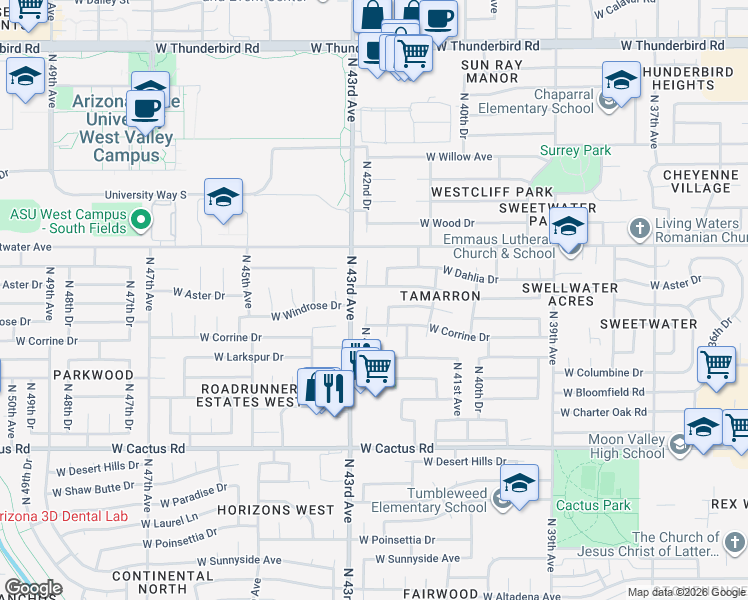 map of restaurants, bars, coffee shops, grocery stores, and more near 12659 North 42nd Drive in Phoenix