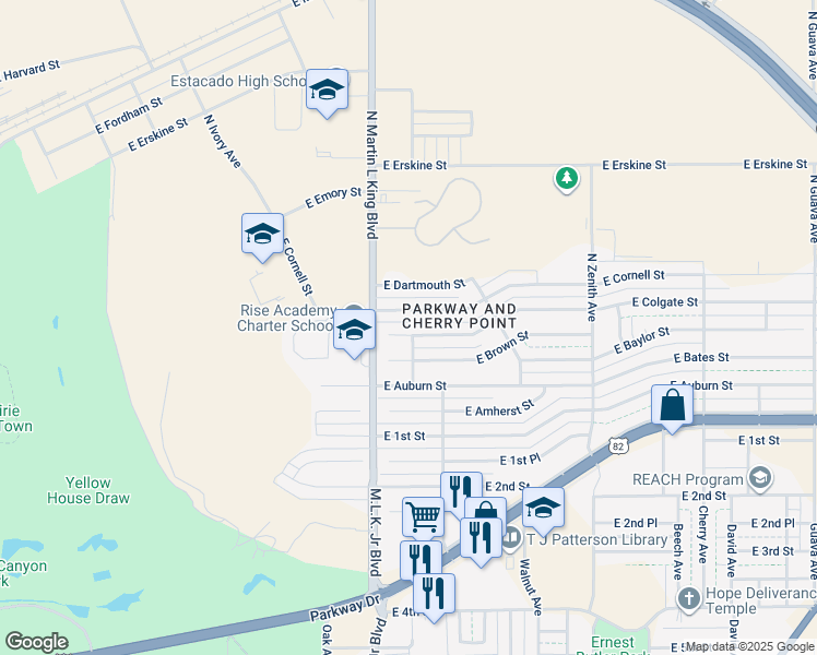 map of restaurants, bars, coffee shops, grocery stores, and more near 1711 East Colgate Street in Lubbock