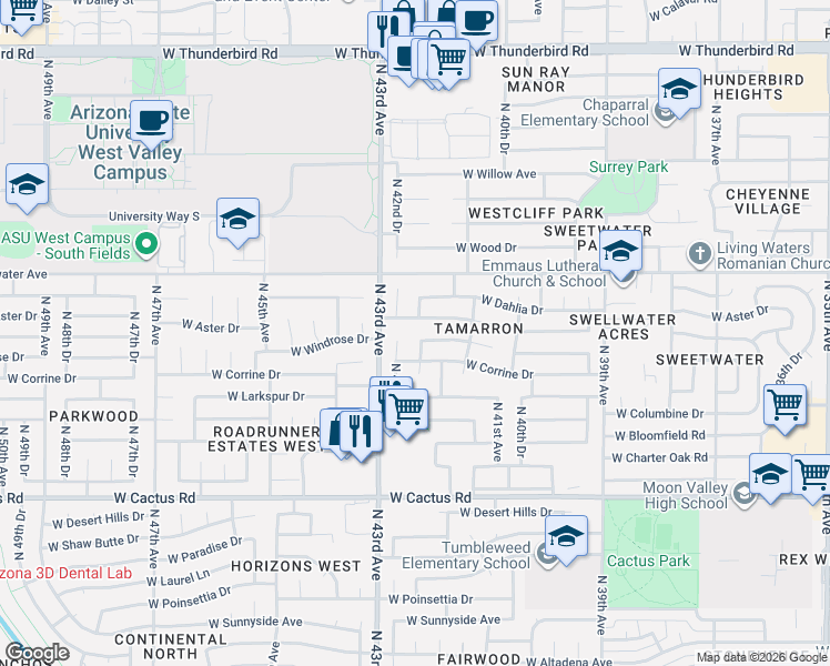 map of restaurants, bars, coffee shops, grocery stores, and more near 12659 North 42nd Drive in Phoenix