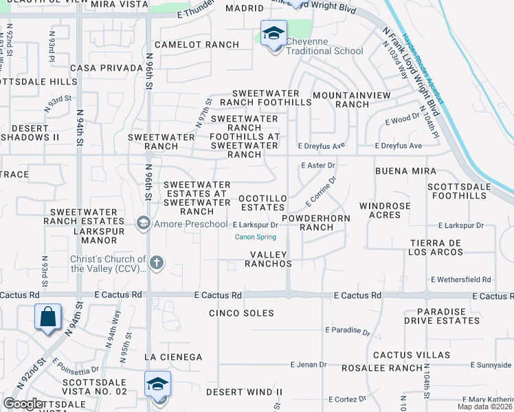 map of restaurants, bars, coffee shops, grocery stores, and more near 12724 North 99th Place in Scottsdale