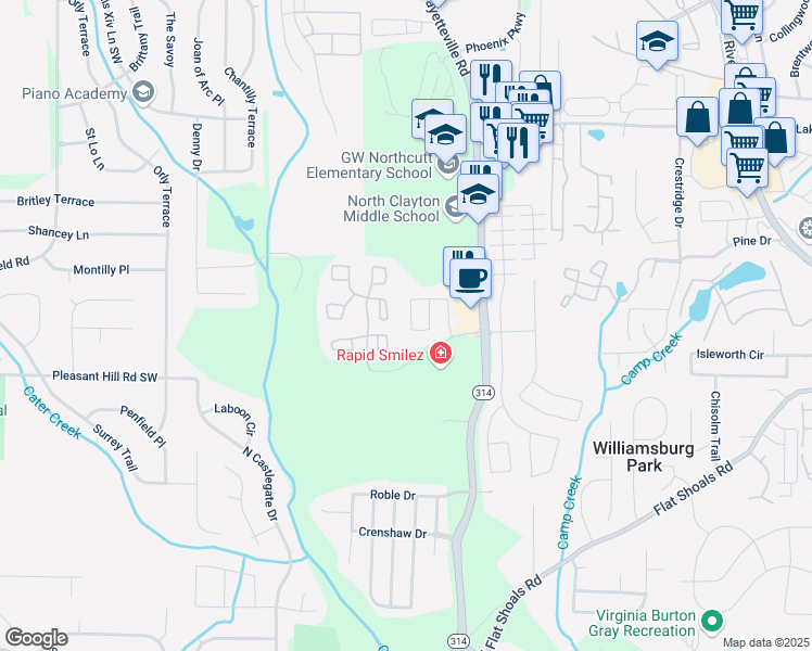 map of restaurants, bars, coffee shops, grocery stores, and more near 1740 Broad River Road in Atlanta