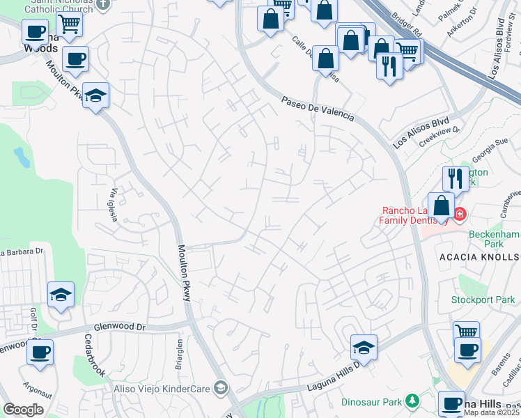map of restaurants, bars, coffee shops, grocery stores, and more near 558 Avenida Sevilla in Laguna Woods