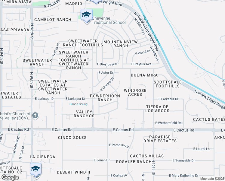 map of restaurants, bars, coffee shops, grocery stores, and more near 10130 East Larkspur Drive in Scottsdale