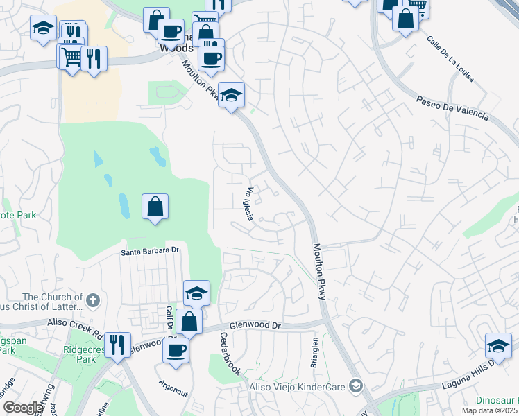 map of restaurants, bars, coffee shops, grocery stores, and more near 23502 Los Adornos in Aliso Viejo
