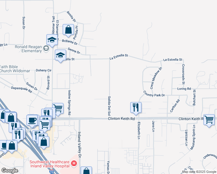 map of restaurants, bars, coffee shops, grocery stores, and more near 35681 Salida Del Sol in Wildomar