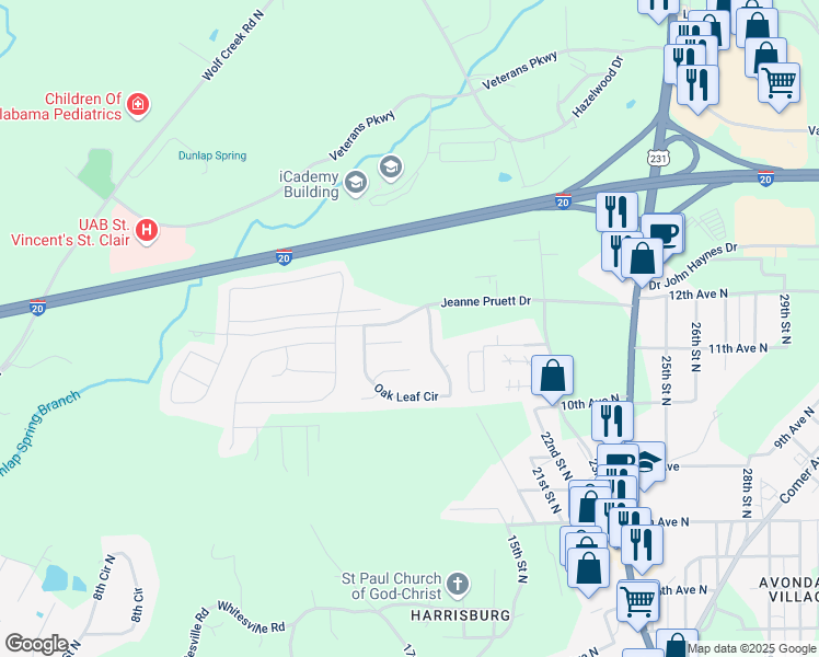 map of restaurants, bars, coffee shops, grocery stores, and more near 155 Pine Court in Pell City