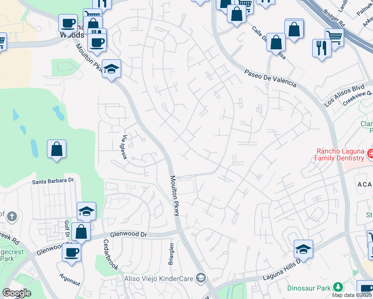map of restaurants, bars, coffee shops, grocery stores, and more near 466 Avenida Sevilla in Laguna Woods