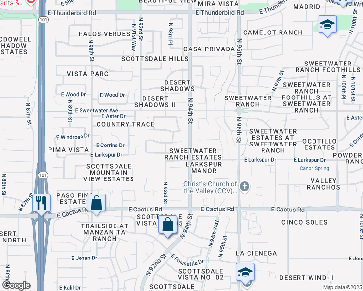 map of restaurants, bars, coffee shops, grocery stores, and more near 9374 East Desert Trail in Scottsdale