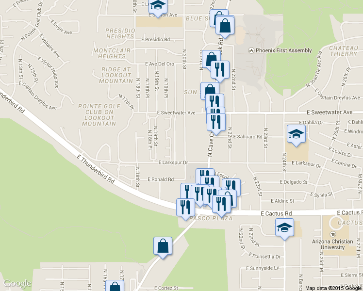map of restaurants, bars, coffee shops, grocery stores, and more near 12626 North 20th Street in Phoenix