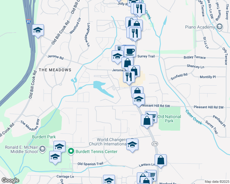 map of restaurants, bars, coffee shops, grocery stores, and more near 337 Camelot Drive in Atlanta