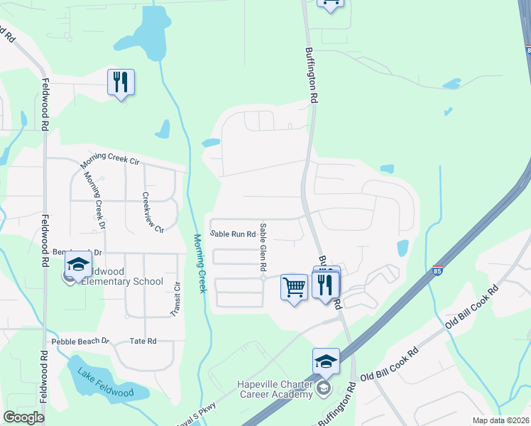 map of restaurants, bars, coffee shops, grocery stores, and more near 3021 Sable Run Rd in Atlanta