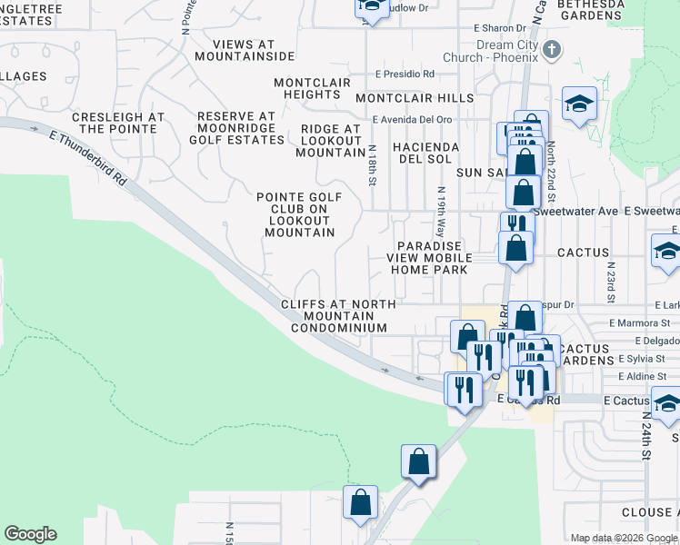 map of restaurants, bars, coffee shops, grocery stores, and more near 12635 North 17th Place in Phoenix