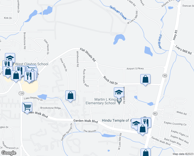 map of restaurants, bars, coffee shops, grocery stores, and more near 829 Pine Shoals Drive in Atlanta