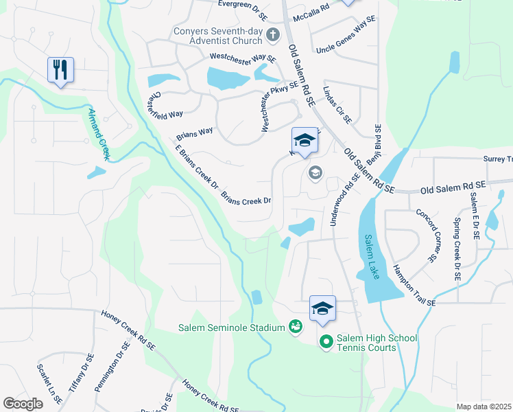 map of restaurants, bars, coffee shops, grocery stores, and more near 3146 Brians Creek Drive in Conyers