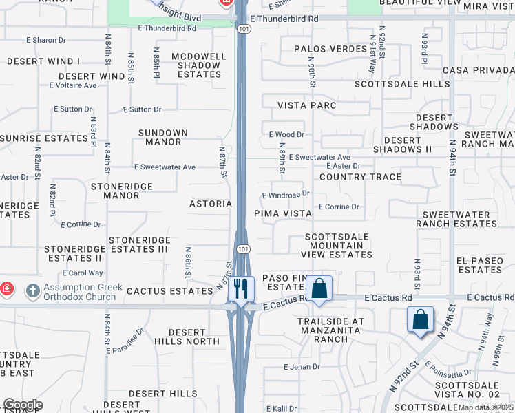 map of restaurants, bars, coffee shops, grocery stores, and more near 12720 North 88th Place in Scottsdale