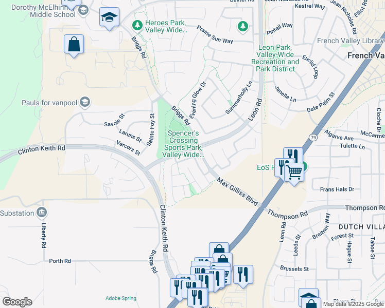 map of restaurants, bars, coffee shops, grocery stores, and more near 30670 Fox Sedge Way in Murrieta