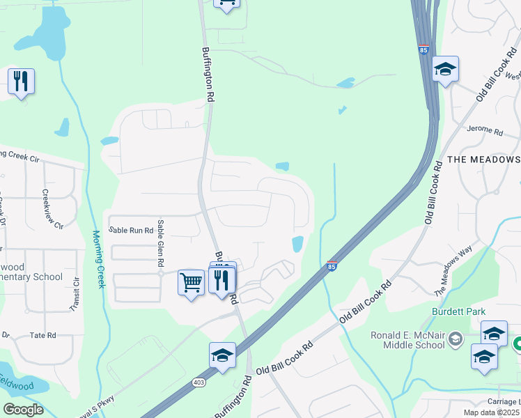 map of restaurants, bars, coffee shops, grocery stores, and more near 3224 Sable Run Road in Atlanta