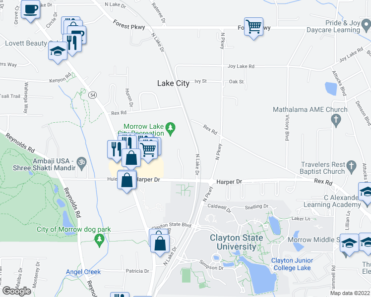 map of restaurants, bars, coffee shops, grocery stores, and more near 5632 Waterford Court in Morrow