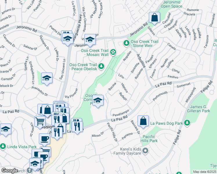 map of restaurants, bars, coffee shops, grocery stores, and more near 27541 Bocina in Mission Viejo