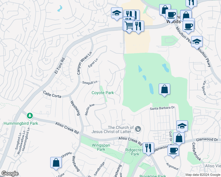 map of restaurants, bars, coffee shops, grocery stores, and more near 4012 Calle Sonora in Laguna Woods